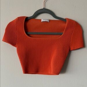 Aritzia Red Ribbed Fitted Crop Top